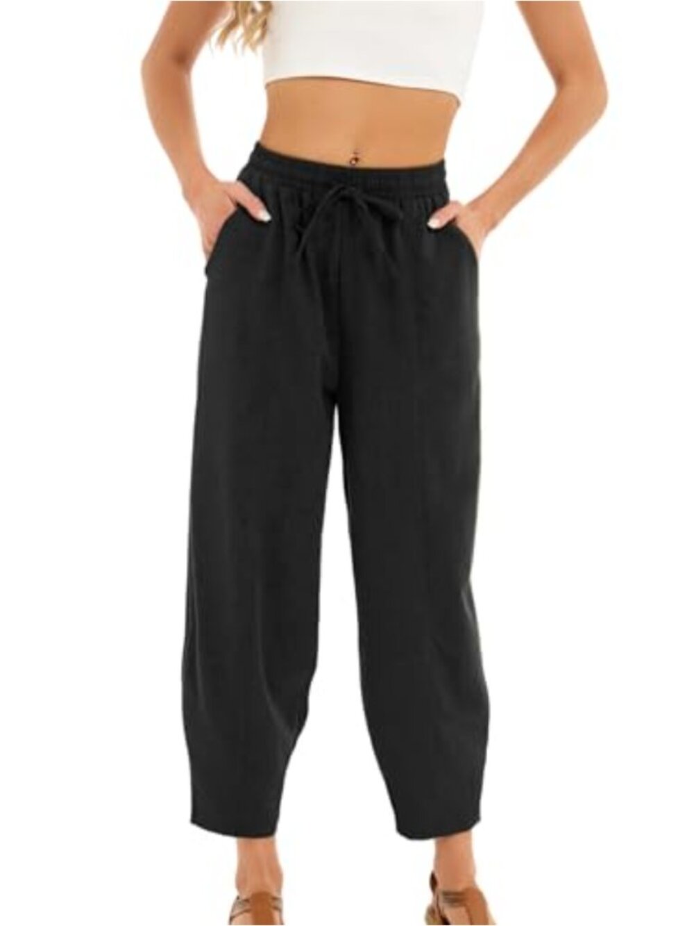 Women's Baggy Wide Leg Casual Elastic Waisted Pants with Pockets